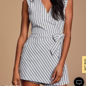 Amherst Black and White Striped Wrap Skort Romper